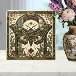 Emerald Art Nouveau Moth Decorative Tile
