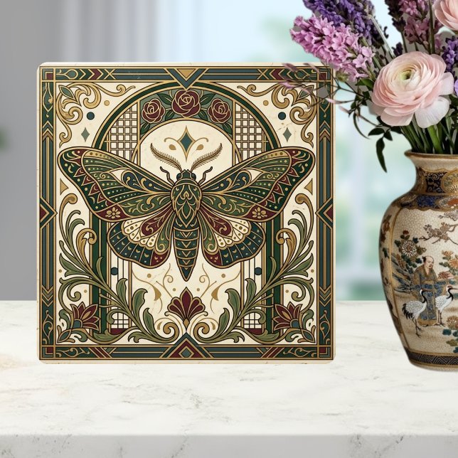 Emerald Art Nouveau Moth Decorative Tile (Criador carregado)