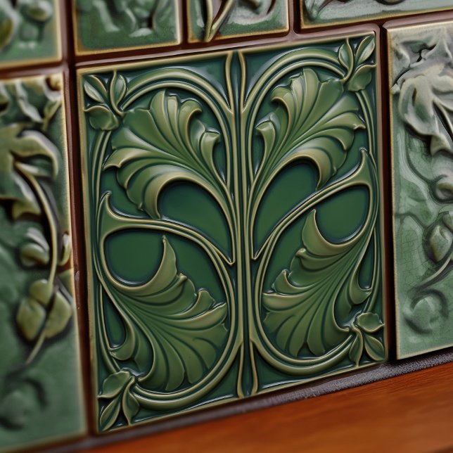 Emerald Elegance Art Nouveau Azulejo cerâmico (Criador carregado)
