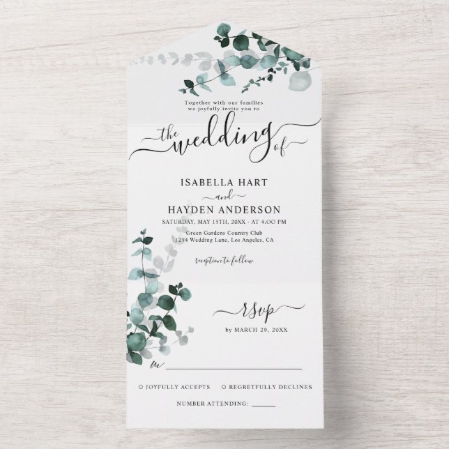 Emerald Eucalyptus Greenery Botanical Wedding RSVP (Interno)