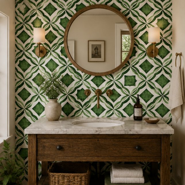 Emerald Garden Watercolor Green Geometric Mosaic  (Criador carregado)