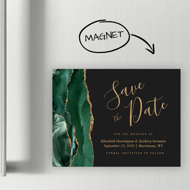 Emerald Green Agate Dark Wedk Save the Date (Criador carregado)