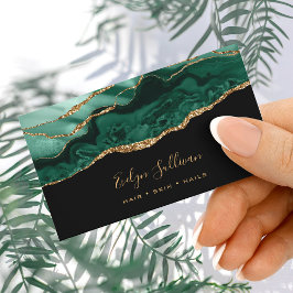 Emerald green agate em cartão de visita preto