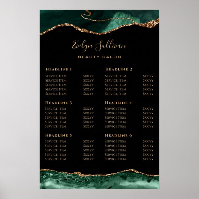 Emerald Green Agate Price List Poster (Frente)