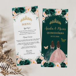 Emerald Green Blush Floral Twins Quinceañera Menu