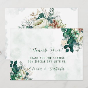 Emerald Green Cream Florais Obrigado Cartões