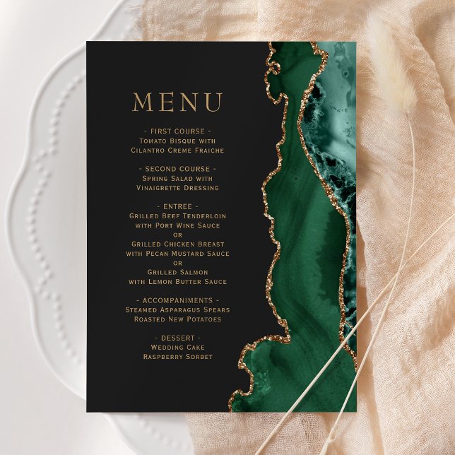 Emerald Green Dourado Agate Dark Wedk Menu (Criador carregado)