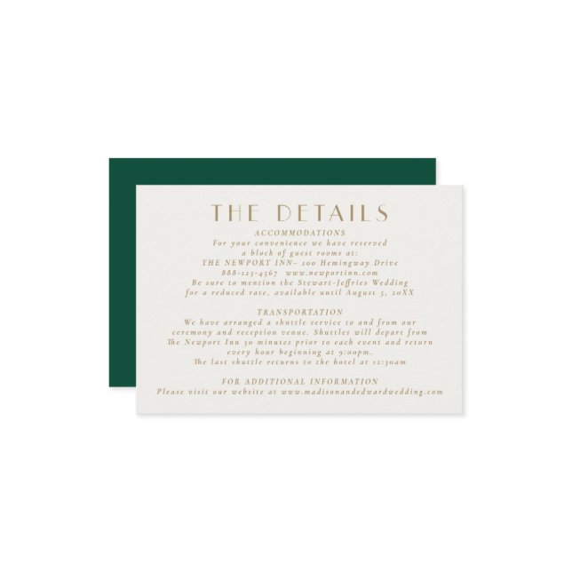 Emerald Green Dourado| Cartão de Gabinete de Detal (Frente/Verso In Situ)