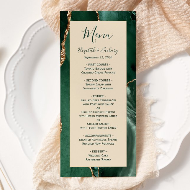Emerald Green Dourado Champagne Menu Casamento (Criador carregado)