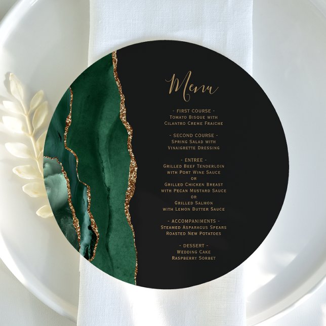 Emerald Green Dourado Dark Round Plate Menu (Criador carregado)