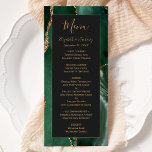 Emerald Green Dourado Dark Wedk Menu<br><div class="desc">Este elegante cardápio moderno de casamento apresenta uma cor verde esmeralda de água. O texto personalizável combina um script de escrita manual branco de cor dourada com as fontes itálicas e de impressão em fundo preto de ardósia. O verso apresenta um design emerald verde e dourado.</div>