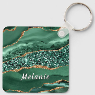 Emerald Green Dourado Glitter Custom Name Chaveiro
