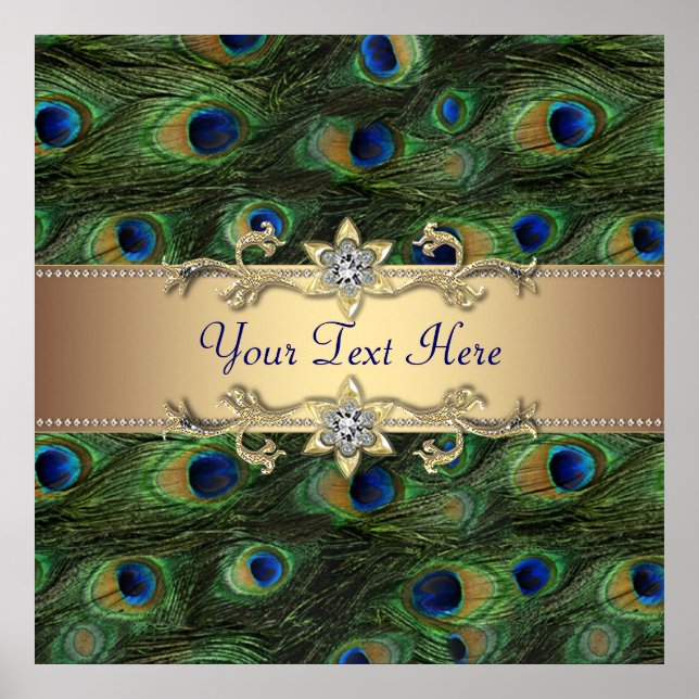 Emerald Green Dourado Peacock Party Poster (Frente)