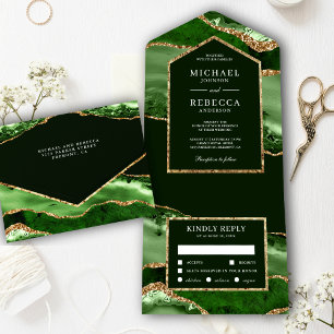 Emerald Green e Dourada Agate Marble Wedding