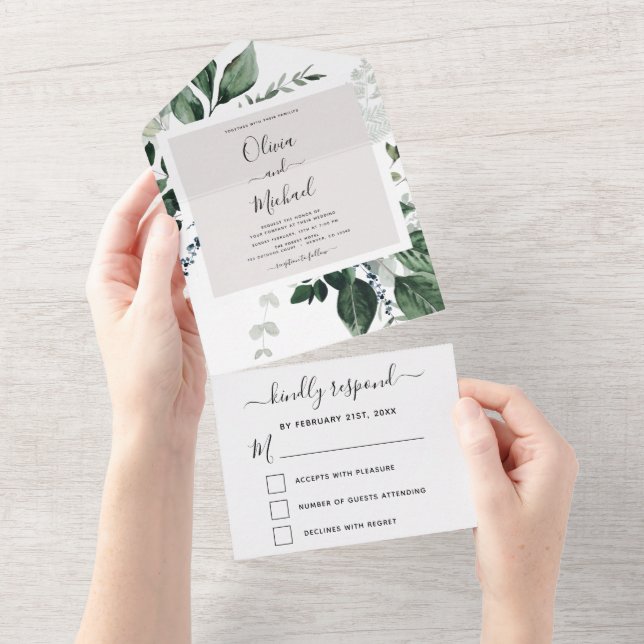 Emerald Green Eucalyptus Greenery Wedding RSVP (Aba destacável)