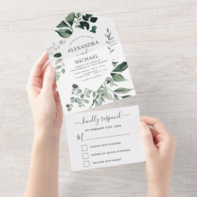 Emerald Green Eucalyptus Greenery Wedding RSVP (Tearaway)