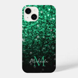 Emerald Green faux glitter sparkles bling Monogram