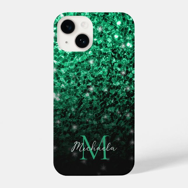Emerald Green faux glitter sparkles bling Monogram (Verso)