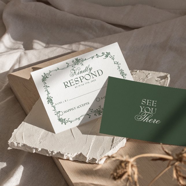 Emerald Green Floral Boho Old Money Wedding RSVP C (Criador carregado)