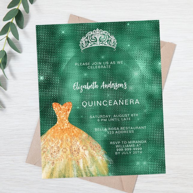 Emerald Green Gold Vestida Tara Quinceanera (Criador carregado)