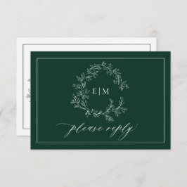 Emerald Green Leafy Crest Monograma Wedding RSVP