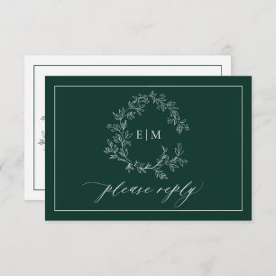 Emerald Green Leafy Crest Monograma Wedding RSVP