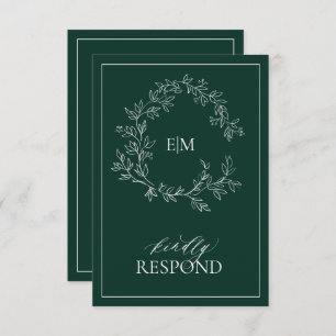 Emerald Green Leafy Crest Monograma Wedding RSVP
