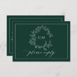 Emerald Green Leafy Crest Monograma Wedding RSVP