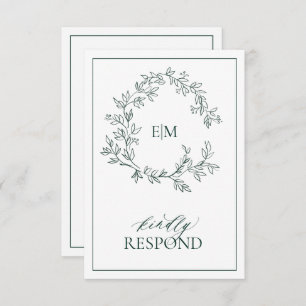 Emerald Green Leafy Crest Monograma Wedding RSVP