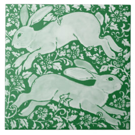 Emerald Green Leaping Rabbits Chinoiserie Floral