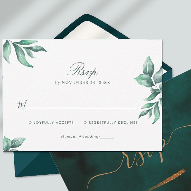 Emerald Green Marble & Dourado Eucalyptus RSVP (Criador carregado)