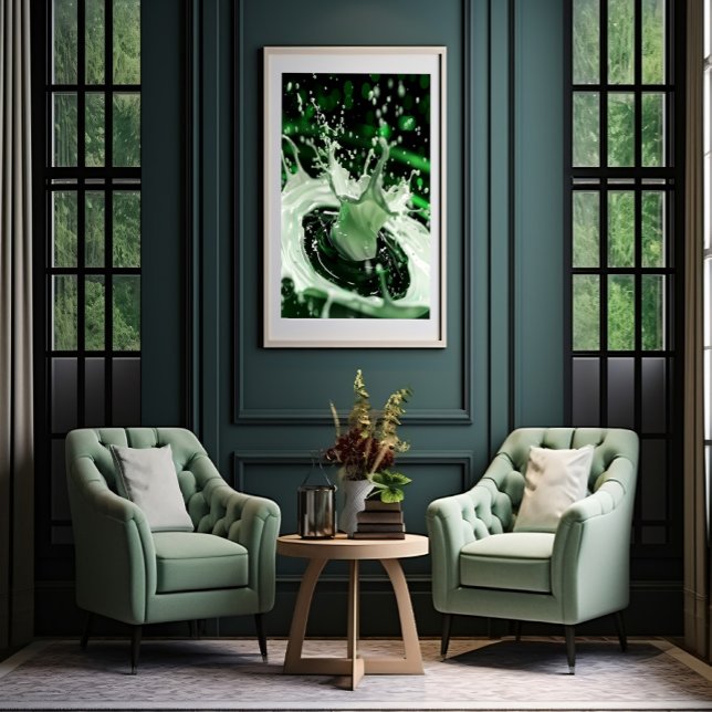 Emerald Green Milk Splash Art Poster (Bring elegance to your space with this stunning green abstract artwork.)