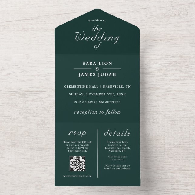 Emerald Green Modern All in One Weding Invitation (Interno)