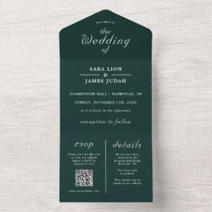 Emerald Green Modern All in One Weding Invitation