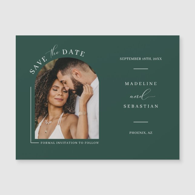 Emerald Green Photo Save the Date Magnetic Card (F (Frente)