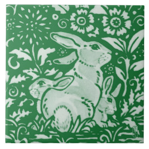Emerald Green Rabbit Mãe Família Chinoiserie Flo