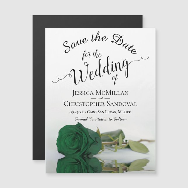 Emerald Green Rosa Wedding Salve o ímã de data (Frente/Verso)
