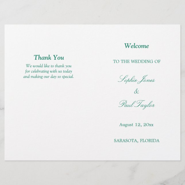 Emerald Green Script Bi-Fold Wedding Program (Frente)