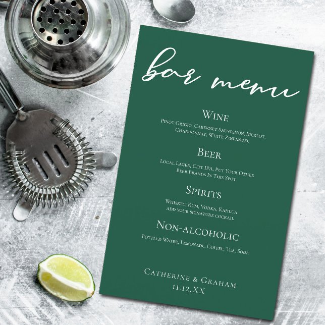 Emerald Green Script Forest Wedding Menu Bar (Criador carregado)