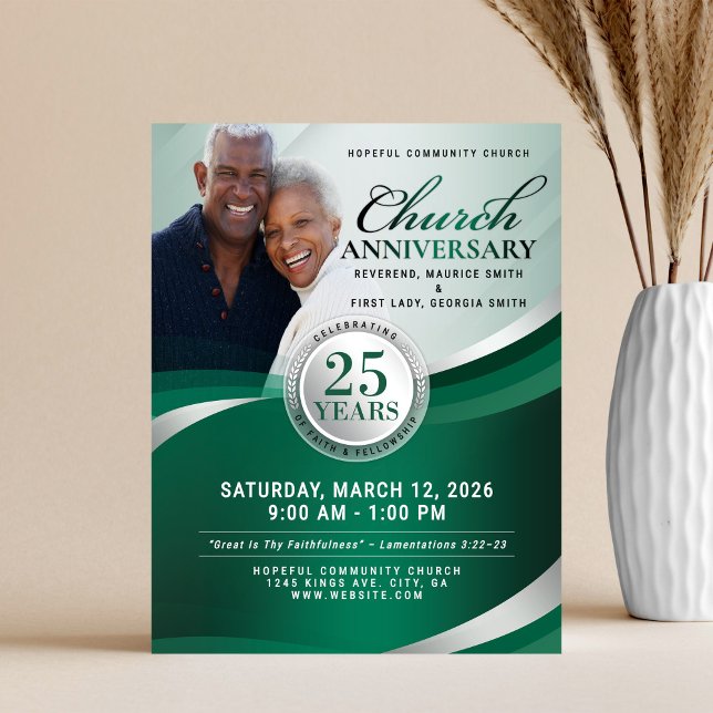 Emerald Green & Silver Church Anniversary Flyer (Criador carregado)