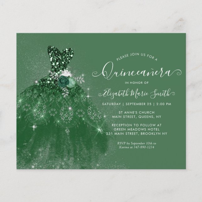 Emerald Green Silver Glitter Quinceanera (Frente)