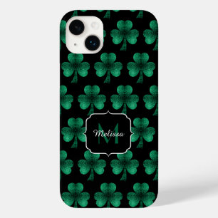 Emerald Green Sparkles Shamrock Black Monograma