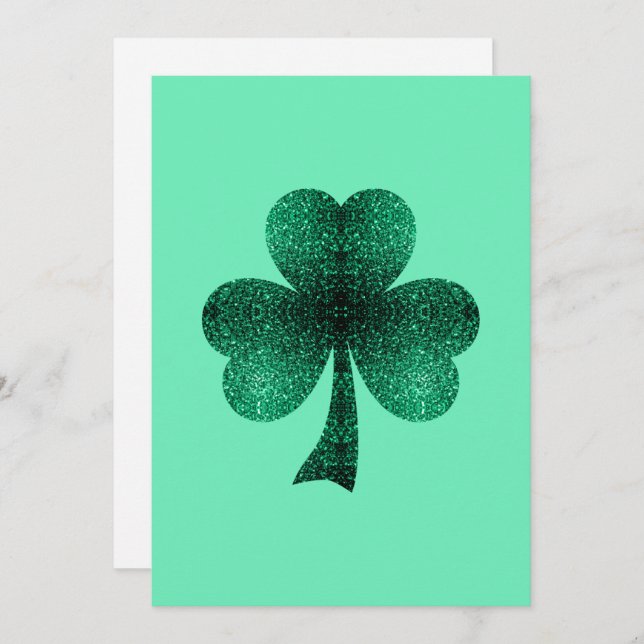 Emerald Green Sparkles Shamrock Clover Convite (Frente/Verso)
