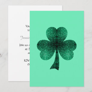 Emerald Green Sparkles Shamrock Clover Convite