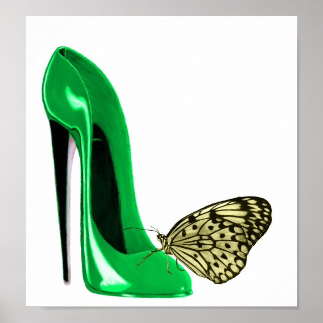 Emerald Green Stiletto e Butterfly Art Poster (Frente)
