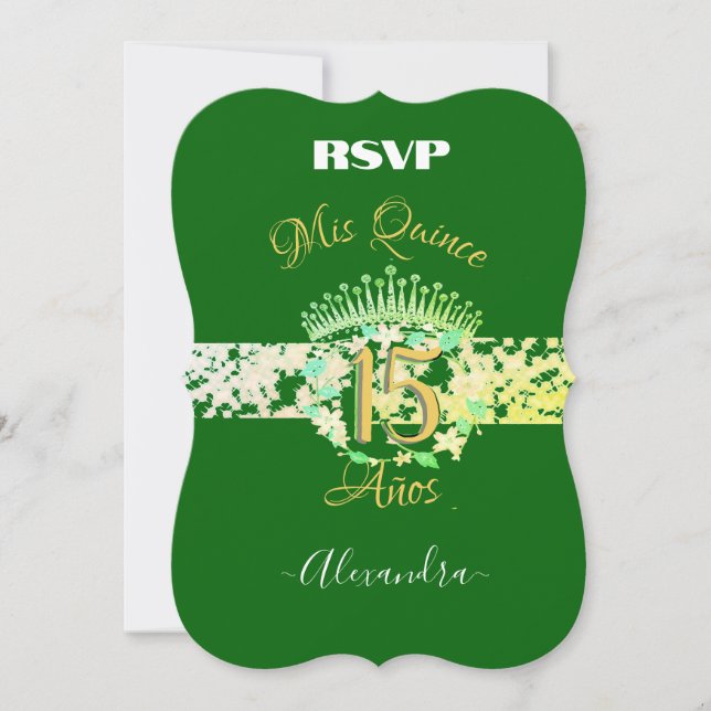 Emerald Green Vintage Boho Quinceañera Espanhol (Frente)