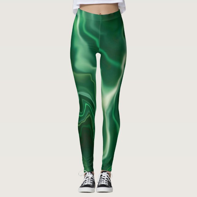 Emerald Green Water Marbled Spandex Leggings (Frente)