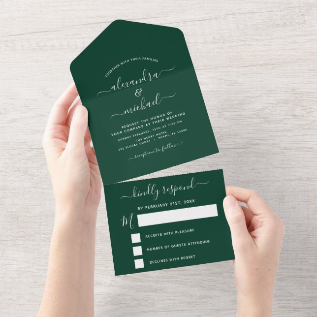 Emerald Green Wedding Modern Typografia RSVP (Aba destacável)