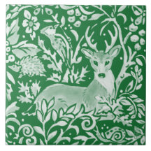 Emerald Green Woodland Animal Deer Hedgehog Floral