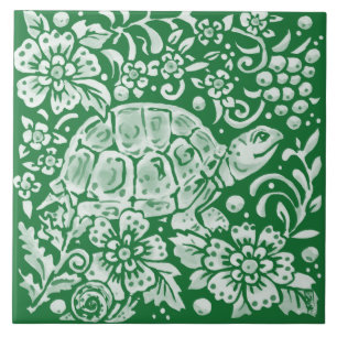 Emerald Green Woodland Turtle Intricate Floral